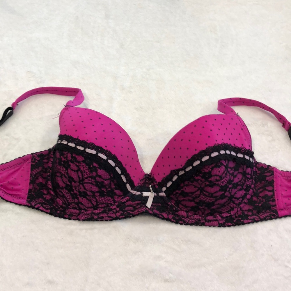 Lace detail bright magenta pink balconet bra